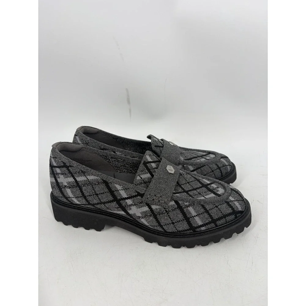 VIVAIA Francesca Grey Plaid Platform Chunky Heel Loafers Round Toe Knit 40.5 9.5